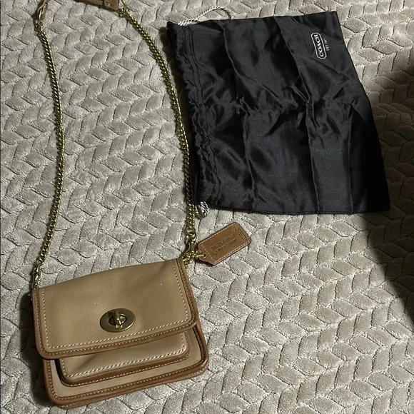 Coach | Bags | Coach Tan Leather Crossbody With Turnlock Closure